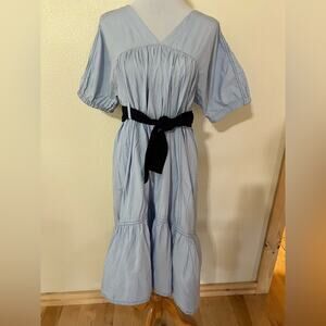 3.1 Phillip Lim Blue Poplin Cotton Midi Flare Dress 4 FLAWED